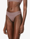 Skims Fits Everybody Mid-rise Stretch-woven Thong In Umber
