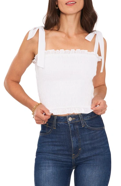 1.state Tie Shoulder Smocked Cotton Top In Ultra White