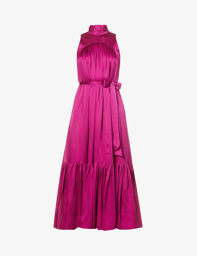 Zimmermann High-neck Silk-satin Midi Dress In Pertunia