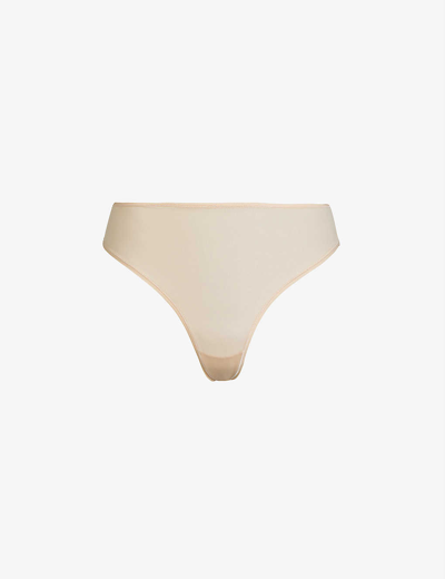 Skims Fits Everybody Mid-rise Stretch-woven Thong In Neutral