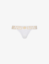 Versace Greca-border Mid-rise Stretch-cotton Jersey Thong In A1001 Optical White