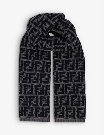 Fendi Brand-embroidered Cotton-blend Scarf In Grigio+nero