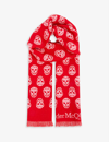 Alexander Mcqueen Skull-print Fringe-trimmed Wool Scarf In Lacquard Pink