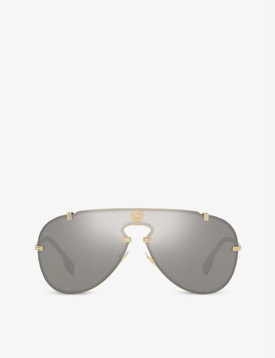 Versace Ve2243 Mirrored Aviator Sunglasses In Gold