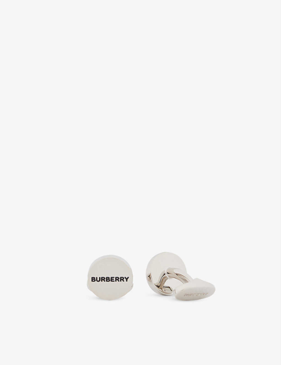 Burberry Brand-engraved Brass And Enamel Cufflinks In Silver