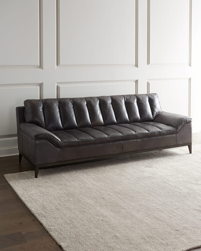 Hooker Furniture Kane Channel Tufted Leather Sofa In Graphite