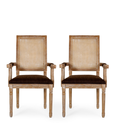 Noble House Maria French Country Wood And Cane Upholstered Dining Chair Set, 2 Piece In Multi