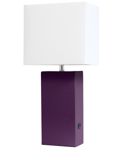 Elegant Designs Modern Leather Table Lamp With Usb In Eggplant
