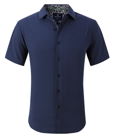 Tom Baine Men's Slim Fit Short Sleeve Performance Button Down Dress Shirt In Navy Blue