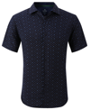 Tom Baine Slim Fit Performance Short Sleeve Geometric Button Down In Navy Blue