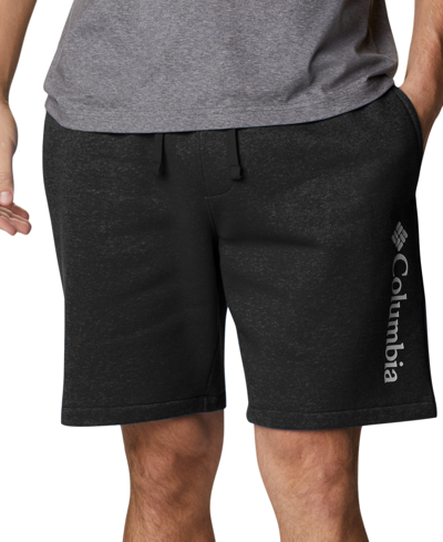 Columbia Men's Trek Relaxed-fit Stretch Logo-print Fleece Shorts In Black White Vertical Logo