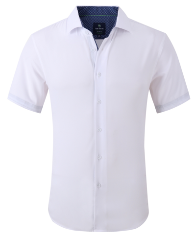 Tom Baine Men's Slim Fit Short Sleeve Performance Button Down Dress Shirt In White