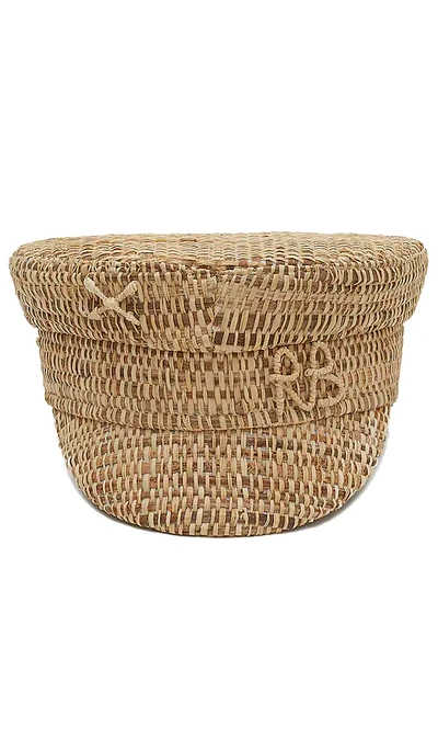 Ruslan Baginskiy Monogram Embellished Baker Boy Cap In Natural Straw