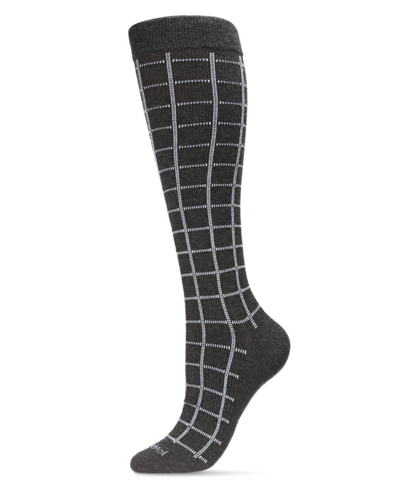Memoi Men's Window Pane Cotton Compression Socks In Dark Gray Heather