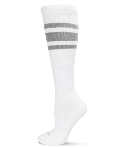 Memoi Men's Striped Athletic Cushion Sole Compression Knee Sock In White
