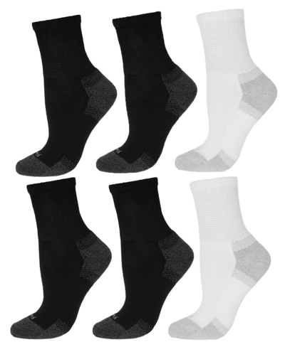 Memoi Men's Diabetic Half Cushion Quarter 6 Pair Pack Socks In Diabetic-black-black-white