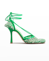 Bottega Veneta Rhinestone Embellished Mesh Sandals In Parakeet