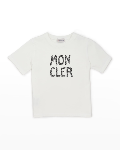 Moncler Kids' Girl's Contrast Logo-print T-shirt In White