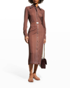 Tory Burch Dotted Windowpane Knit Button-down Dress In Brown