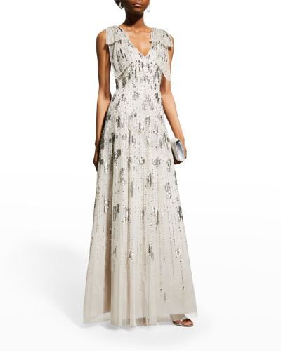 Aidan Mattox Sequined Gown In Grey