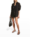 Vitamin A Playa Button-front Coverup Shirtdress In Ecolinen Gauze Bl