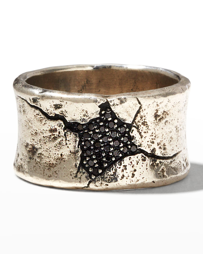 John Varvatos Men's Sterling Silver Crack Black Diamond Ring In Black/silver