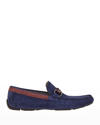 Ferragamo Men's Front 4 Gancino Leather Driving Shoes In Bluemarine
