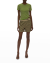 HELMUT LANG ELASTIC WAIST PLEATED SHORTS
