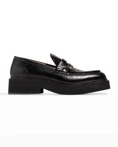Marni Men's Platform Leather Penny Loafers W/ Piercing In Black
