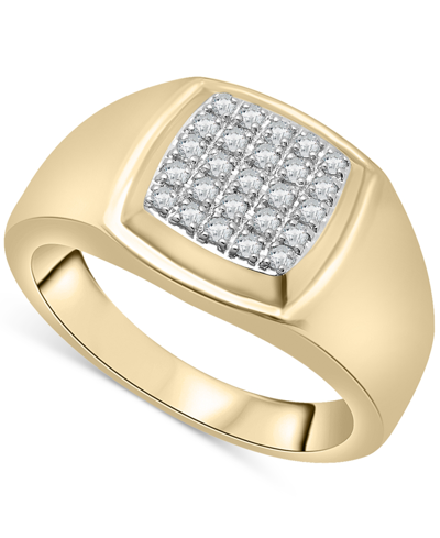 Macy's Men's Diamond Cluster Ring (1/4 Ct. T.w.) In 14k Gold-plated Sterling Silver In Gold Over Silver