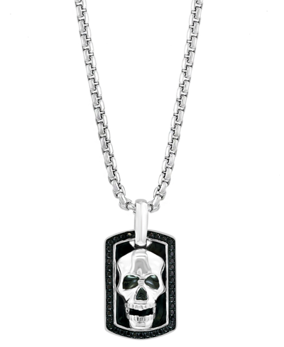 Effy Collection Effy Men's Black Spinel Skull Dog Tag 22" Pendant Necklace In Sterling Silver & Black Rhodium