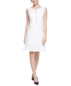 Karl Lagerfeld Pearl Button Crepe Flounce Hem Sheath Dress In Soft White