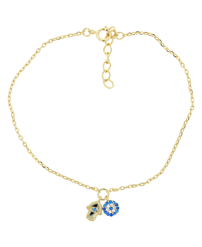 Macy's Hamsa And Evil Eye Anklet In 14k Gold Plated Or Sterling Silver In Gold Over Sterling Silver