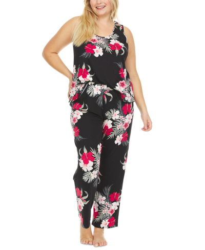 Flora By Flora Nikrooz Plus Size Kimber Tank Top Pajama Set In Black