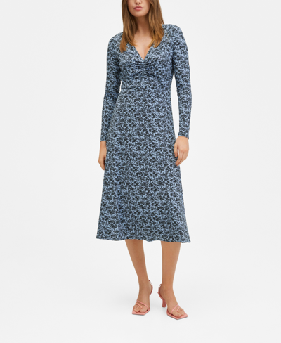 Mango Women's Printed Ruched Dress In Blue