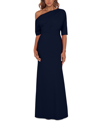 BETSY & ADAM OFF-THE-SHOULDER SCUBA GOWN