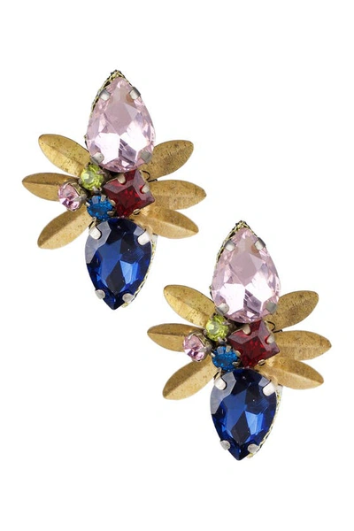 Jardin Prong Set Crystal Embellished Cluster Earrings In Multi/gold