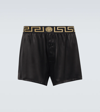 Versace Greca Border Silk Pajama Shorts In Black