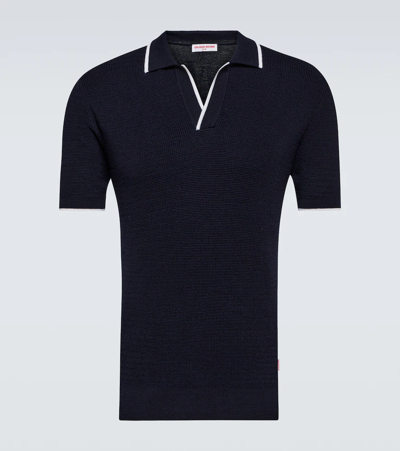 Orlebar Brown Horton Stripe-trim Wool Polo Shirt In Navy