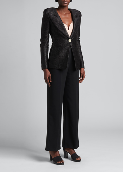 Giorgio Armani Metallic Rafia Motif Blazer In Black