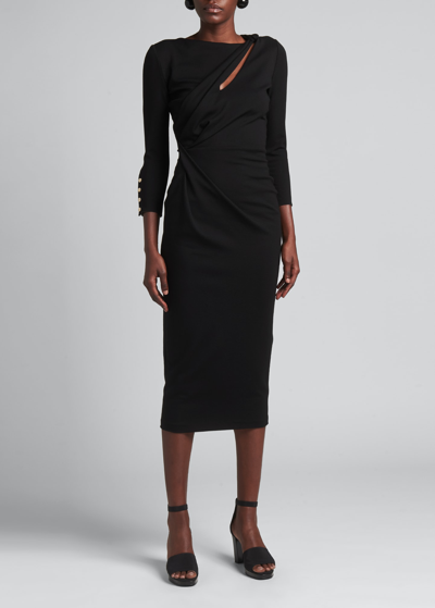 Giorgio Armani Asymmetric Keyhole Midi Dress In Black