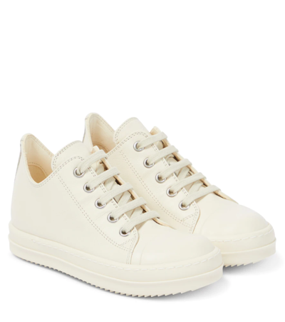 Rick Owens Strobe Leather Sneakers In 1111 Milk/milk/milk