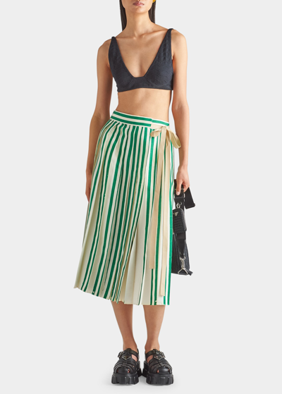 Prada Stripe Wrap Midi Silk Skirt In F0089 Verde