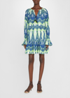 Figue Bella Ikat-print Tiered Mini Dress In Dylan Ikat Denim