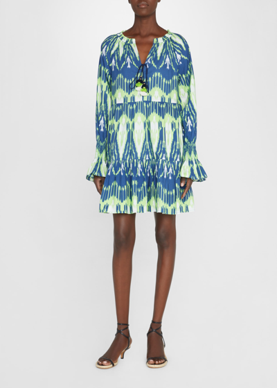 Figue Bella Ikat-print Tiered Mini Dress In Dylan Ikat Denim
