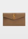 Saint Laurent Uptown Medium Ysl Monogram Grain De Poudre Pouch Bag In Taupe