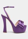 Miu Miu Satin Bow Platform Ankle-strap Sandals In Astro