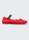 Miu Miu Satin Bow Ballerina Flats In Rosso