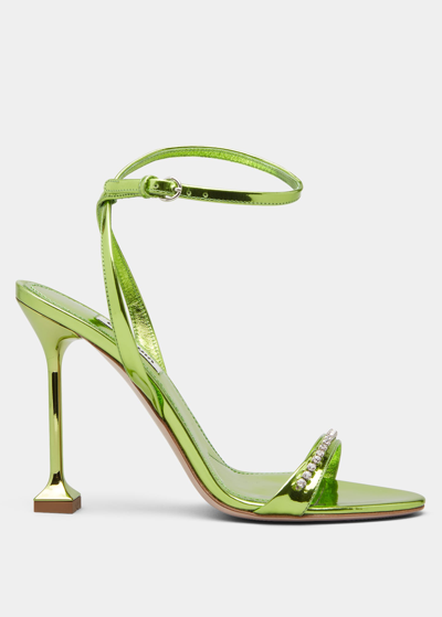 Miu Miu Metallic Leather Embellished Ankle-strap Sandals In Felce