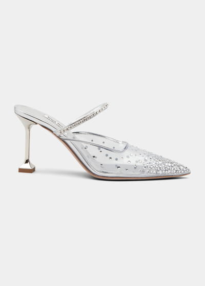 Miu Miu Crystal-embellished Pvc Mules In Argento